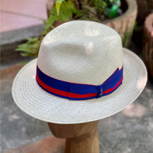 Load image into Gallery viewer, Borsalino/Medium Brim Panama Hat - Blue-Red Ribbon - OBEIOBEI