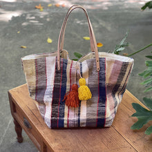 Load image into Gallery viewer, 西班牙設計師/Woven Cotton Tote Bag - Yellow/Brown Tassel - OBEIOBEI