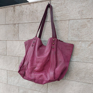 Delle Cose/Soft calf leather tote(Purple/Khaki) - OBEIOBEI