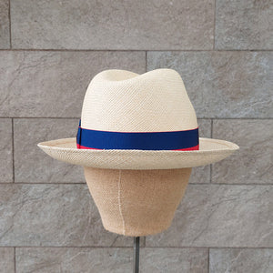 Borsalino/Medium Brim Panama Hat - Blue-Red Ribbon - OBEIOBEI