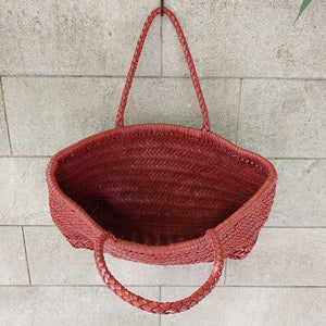 西班牙設計師/Large Woven Leather Bag (Natural/Red) - OBEIOBEI