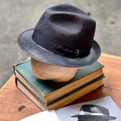 Borsalino/Small brim black straw hat