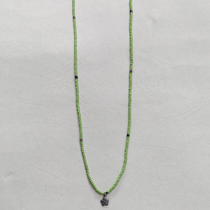 Cooperative de Creation/Green glass bead with silver flower necklace - OBEIOBEI
