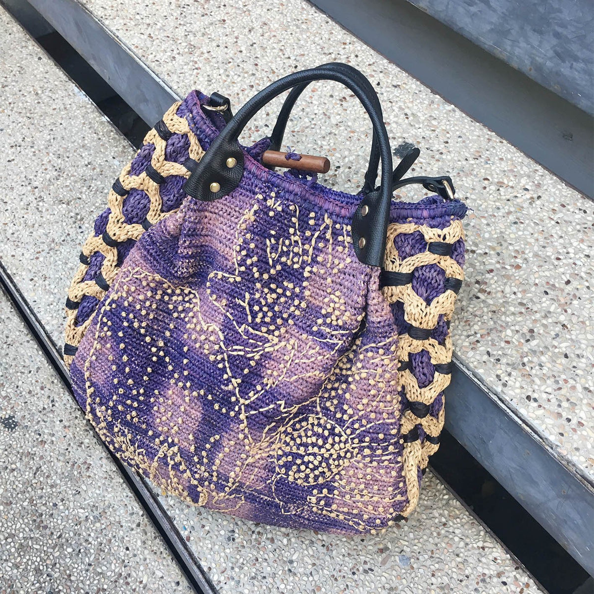 Jamin Puech/紫色草編手提肩背兩用包– OBEIOBEI