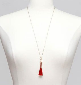 Medecine Douce/Orange-red tassel necklace - OBEIOBEI