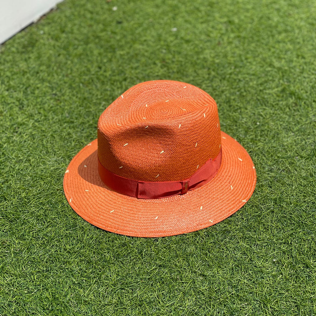 Borsalino/Orange Straw hat-Orange ribbon - OBEIOBEI