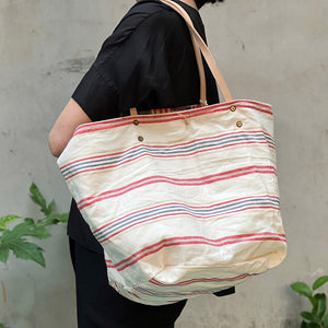 西班牙設計師/Woven Cotton Tote Bag - Red Plaid - OBEIOBEI