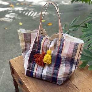 西班牙設計師/Woven Cotton Tote Bag - Yellow/Brown Tassel - OBEIOBEI