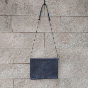 Daniele Basta/Blue flat clutch bag with silver chain - OBEIOBEI