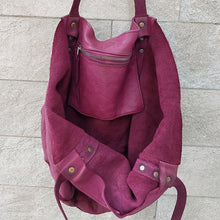 Load image into Gallery viewer, Delle Cose/Soft calf leather tote(Purple/Khaki) - OBEIOBEI