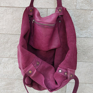 Delle Cose/Soft calf leather tote(Purple/Khaki) - OBEIOBEI