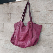 Load image into Gallery viewer, Delle Cose/Soft calf leather tote(Purple/Khaki) - OBEIOBEI