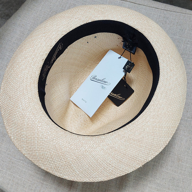 Borsalino/Medium Brim Panama Hat - Blue-Red Ribbon - OBEIOBEI