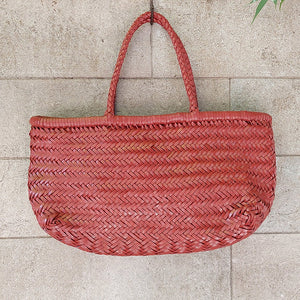 西班牙設計師/Large Woven Leather Bag (Natural/Red) - OBEIOBEI