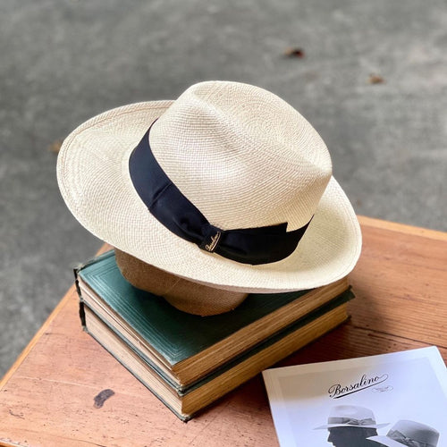 Borsalino/Wide brim Panama hat-Black ribbon