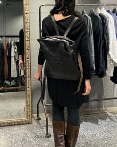 Delle Cose/Grey black leather woven backpack