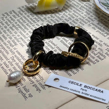 Load image into Gallery viewer, Cecile Boccara/Black scrunchy with pearl