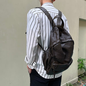 義大利品牌/Large Leather Backpack (Black/Brown)
