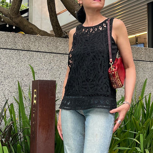 Japan designer/Whole Lace top(White/Black)