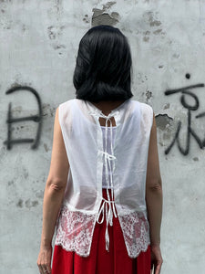 Japan designer/Lace top(White/Black)