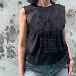 Japan designer/Lace top(White/Black)