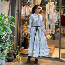 Load image into Gallery viewer, Japan designer/French Stripe Linen Dress(White/Khaki brown)