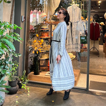 Load image into Gallery viewer, Japan designer/French Stripe Linen Dress(White/Khaki brown)
