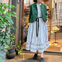 Load image into Gallery viewer, Japan designer/French Stripe Linen Dress(White/Khaki brown)