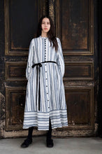 Load image into Gallery viewer, Japan designer/French Stripe Linen Dress(White/Khaki brown)