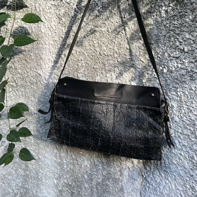 Delle Cose/Black crack Nylon Handbag
