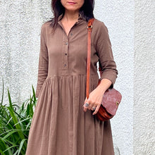 Load image into Gallery viewer, H+ by Hannoh Wessel/Brown Striped Dress (36)