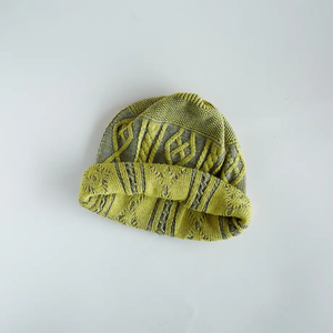 日本設計師帽款/Grey-Yellow Knitting Cap - OBEIOBEI