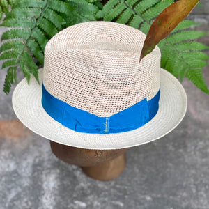 Borsalino/Small brim Panama hat-Blue ribbon - OBEIOBEI