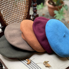 Load image into Gallery viewer, Doria/Wool Beret With Leather Trim(Olive Green/Brown) - OBEIOBEI