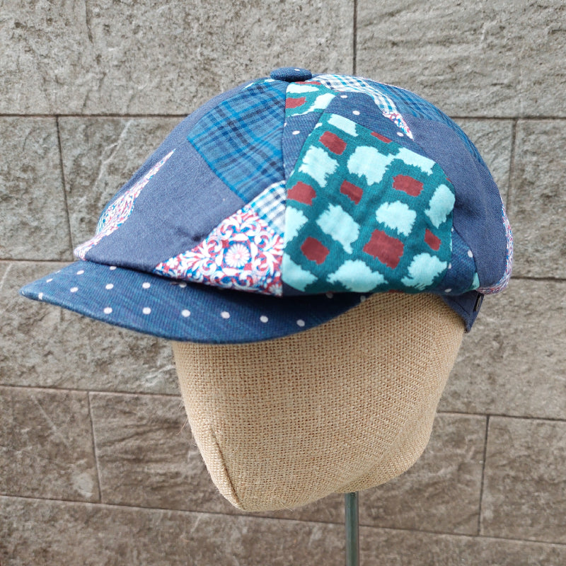 Doria/Blue Patchwork Newsboy Cap - OBEIOBEI