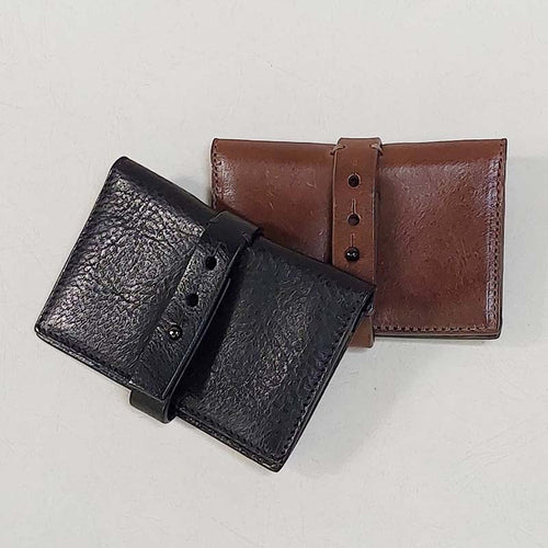 Isabel Benenato/Leather Card Holder (Black/Brown) - OBEIOBEI