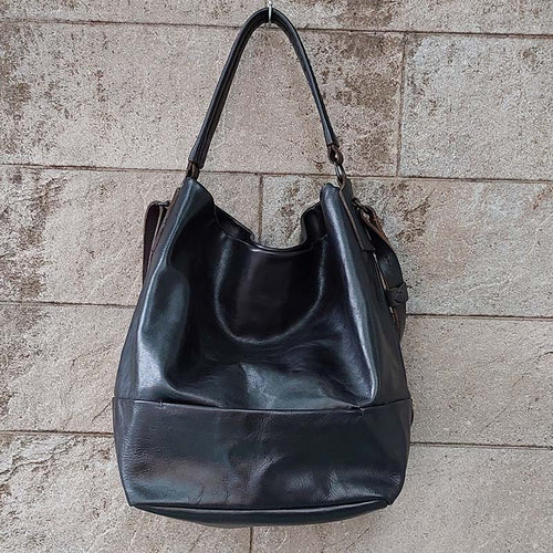 Delle Cose/Black Horse Leather Shoulder Bag - OBEIOBEI