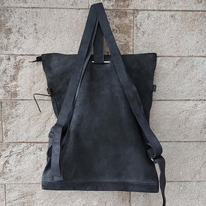 Delle Cose/Black Flat Rectangular Backpack - OBEIOBEI