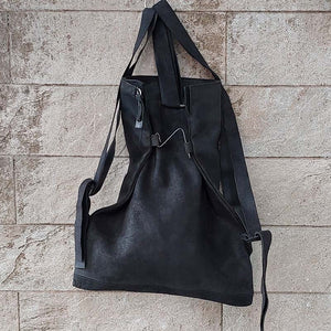 Delle Cose/Black Flat Rectangular Backpack - OBEIOBEI