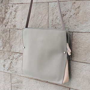 Bonastre/Leather Shoulder Bag (Grey/Brown) - OBEIOBEI