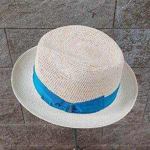 Borsalino/Small brim Panama hat-Blue ribbon - OBEIOBEI
