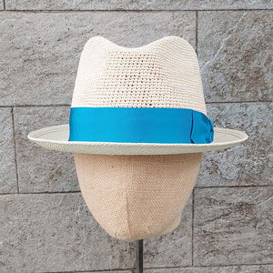 Borsalino/Small brim Panama hat-Blue ribbon - OBEIOBEI