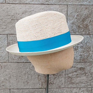 Borsalino/Small brim Panama hat-Blue ribbon - OBEIOBEI