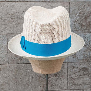 Borsalino/Small brim Panama hat-Blue ribbon - OBEIOBEI