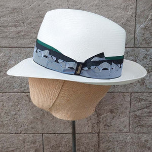 Borsalino/Medium Brim Panama Hat - Black & Green Ribbon - OBEIOBEI