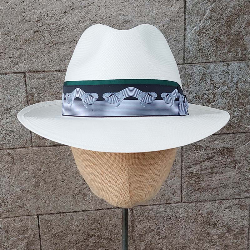 Borsalino/Medium Brim Panama Hat - Black & Green Ribbon - OBEIOBEI