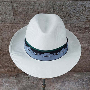 Borsalino/Medium Brim Panama Hat - Black & Green Ribbon - OBEIOBEI