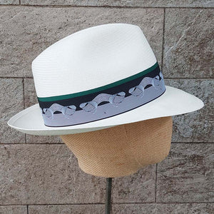 Borsalino/Medium Brim Panama Hat - Black & Green Ribbon - OBEIOBEI