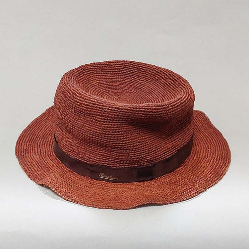 Borsalino/Orange brown Straw Bucket Hat - OBEIOBEI