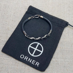 ORNER/Black Leather Bracelet - OBEIOBEI